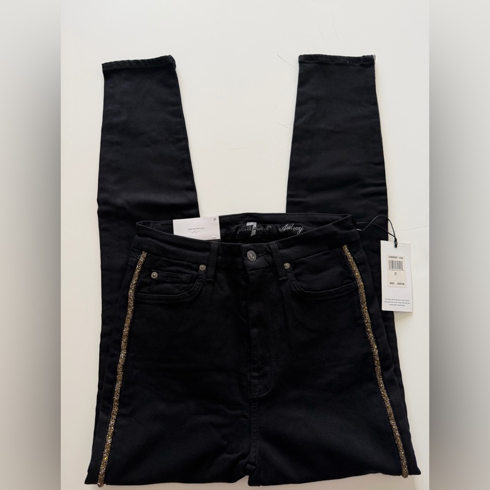 NWT 7 for All Makind Aubrey Caviar Side Stripe Slim Illusion Jeans in Luxe  27
* - Picture 6 of 11